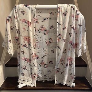 Floral Lace Open-Front Kimono